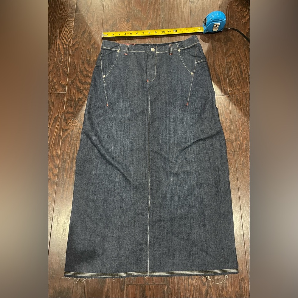 Marithe Francois Girbaud Long Denim Skirt Womens 28  Distressed Pockets Y2K